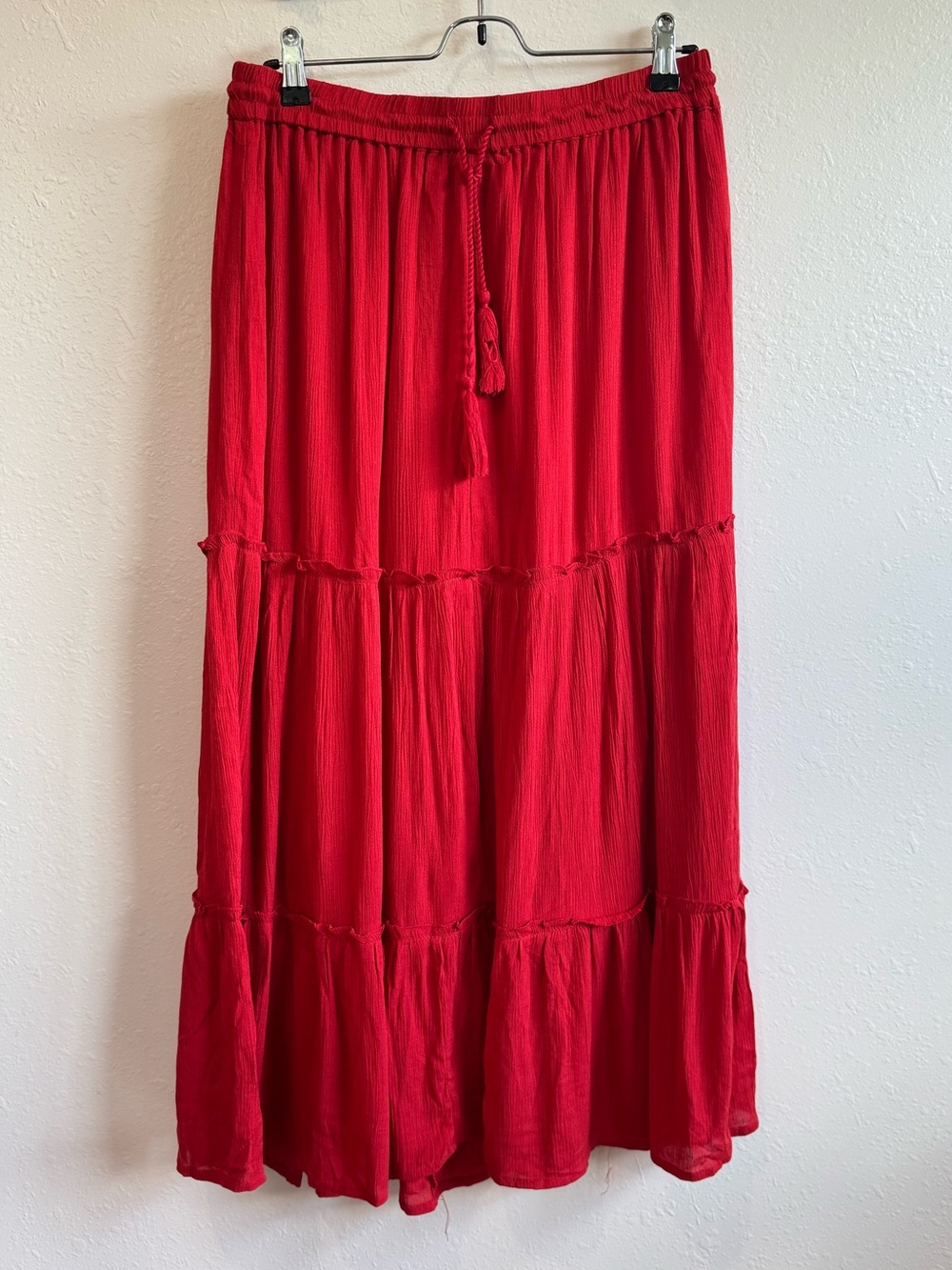 NWT Gypsie blu Red Tiered Maxi Skirt with Drawstring Waist | Size L